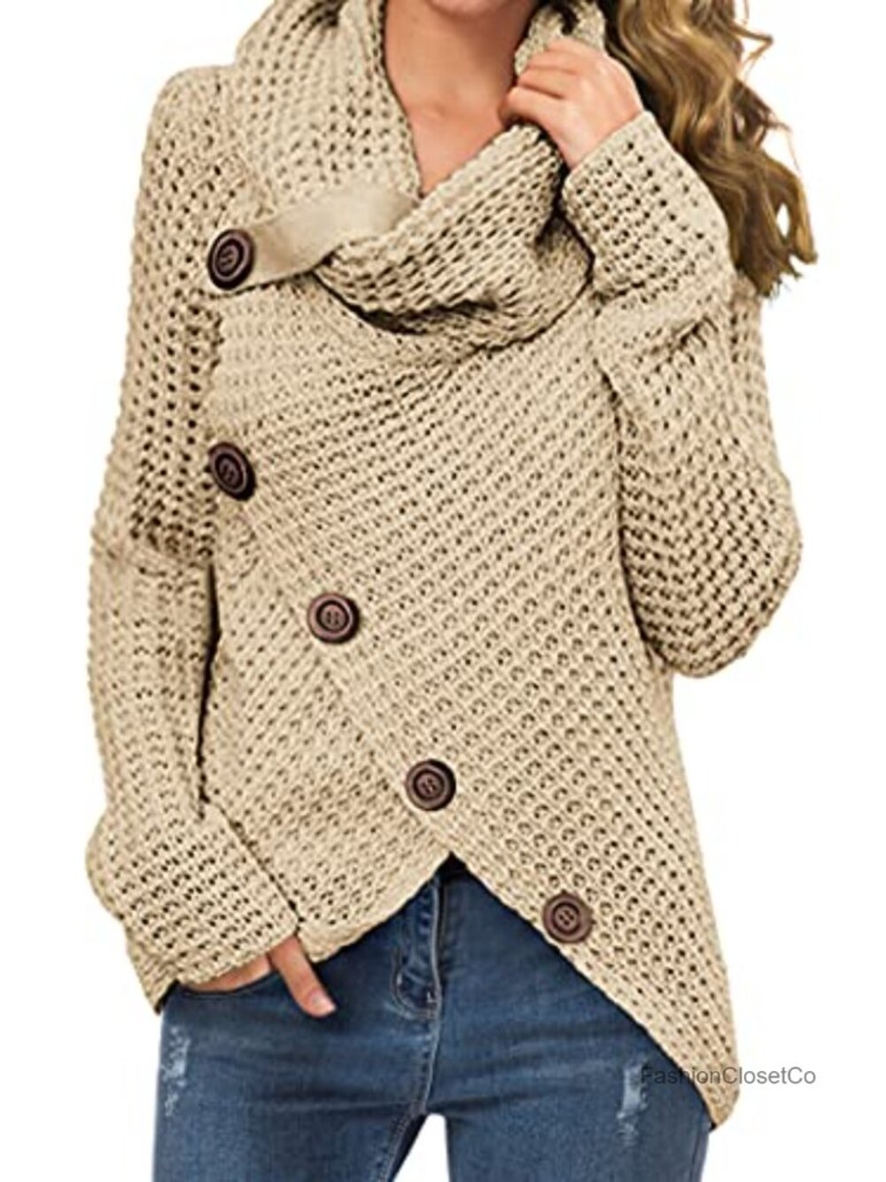 Chunky Knit Cowl Neck Pullover Sweater Women's Acrylic Loose Fit Long Sleeve